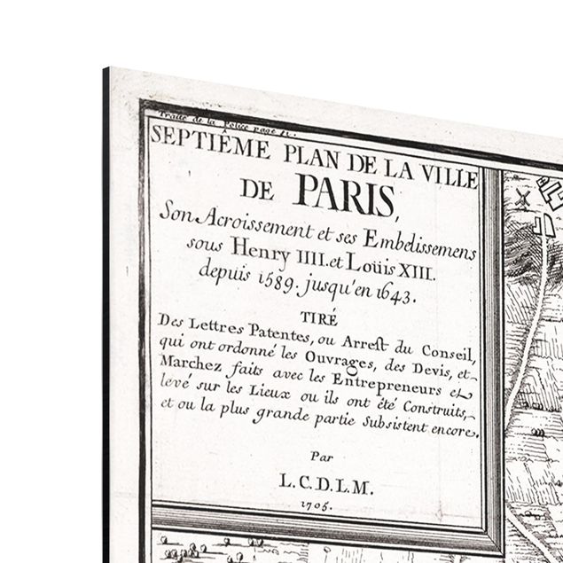 Aluminium Dibond schilderijen Vintage Map City Of Paris Around 1600