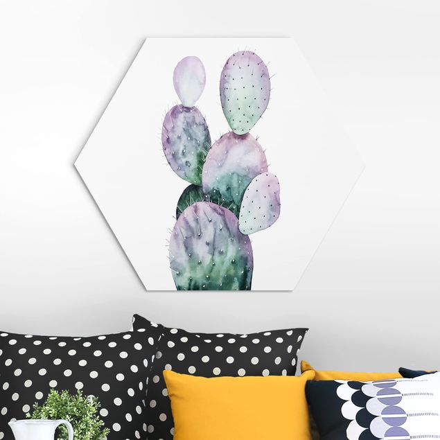 Hexagons Aluminium Dibond schilderijen Cactus In Purple II