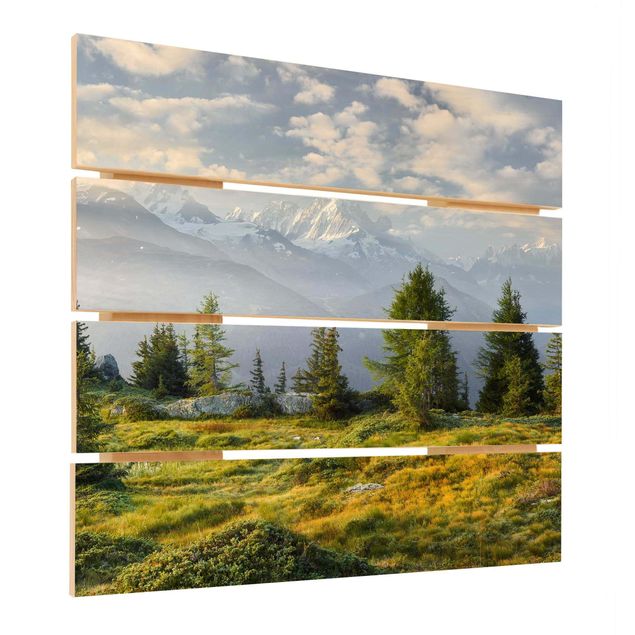 Houten schilderijen op plank Émosson Wallis Switzerland