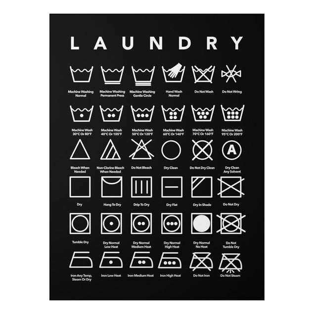 Aluminium Dibond schilderijen Laundry Symbols Black And White
