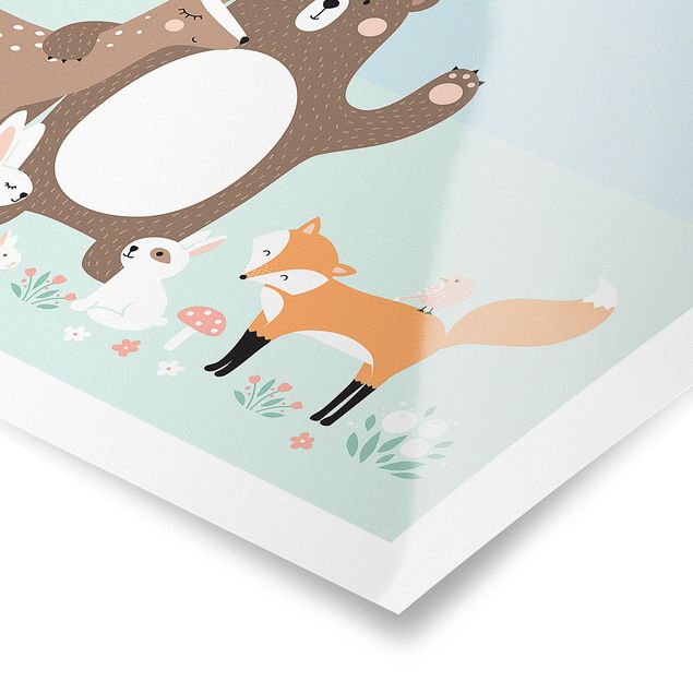 Posters Forest Friends with forest animals blue