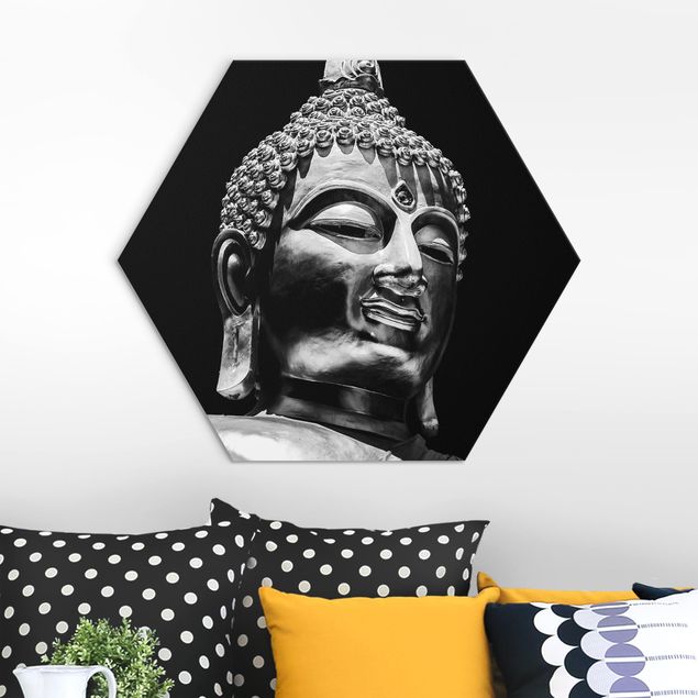 Hexagons Aluminium Dibond schilderijen Buddha Statue Face