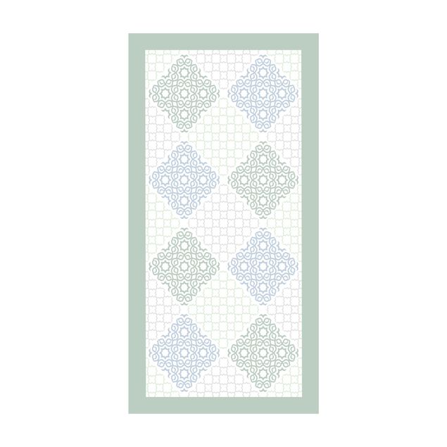 vloerkleed pastelkleuren Islamic Tile Pattern Sea Breeze With Frame