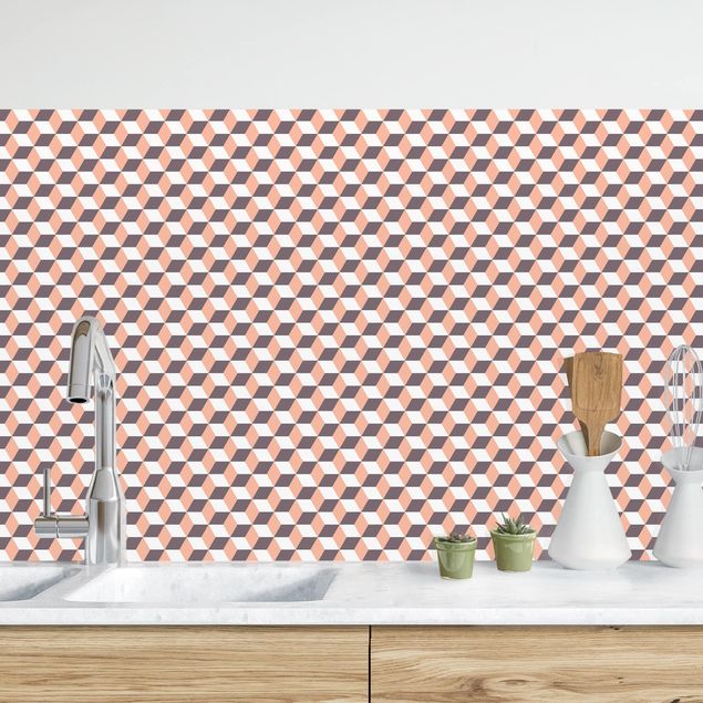 Achterwand voor keuken patroon Geometrical Tile Mix Cubes Orange