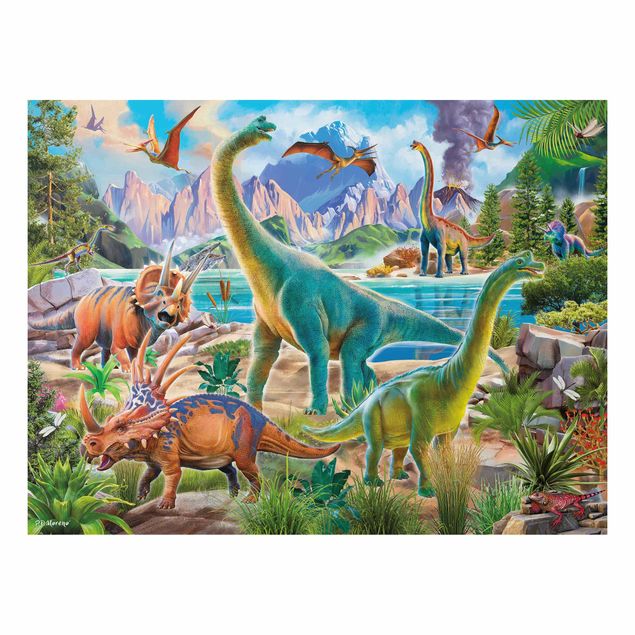 Aluminium Dibond schilderijen Brachiosaurus And Tricaterops
