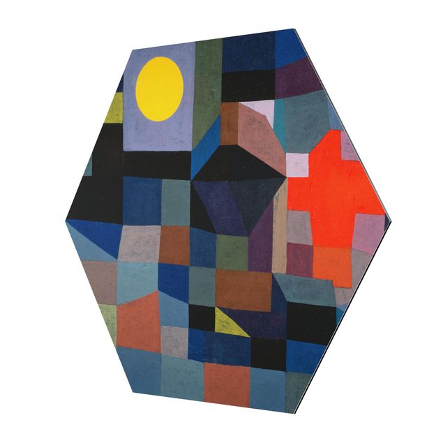 Hexagons Aluminium Dibond schilderijen Paul Klee - Fire At Full Moon