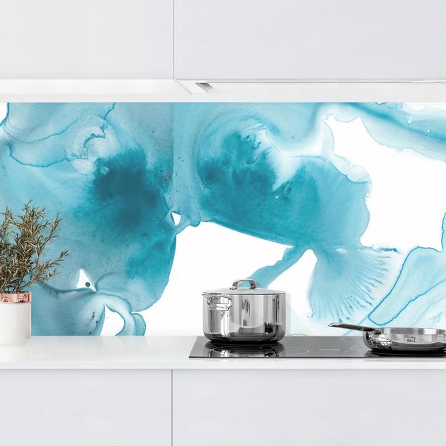 Achterwand voor keuken abstract Aquamarine in haze II