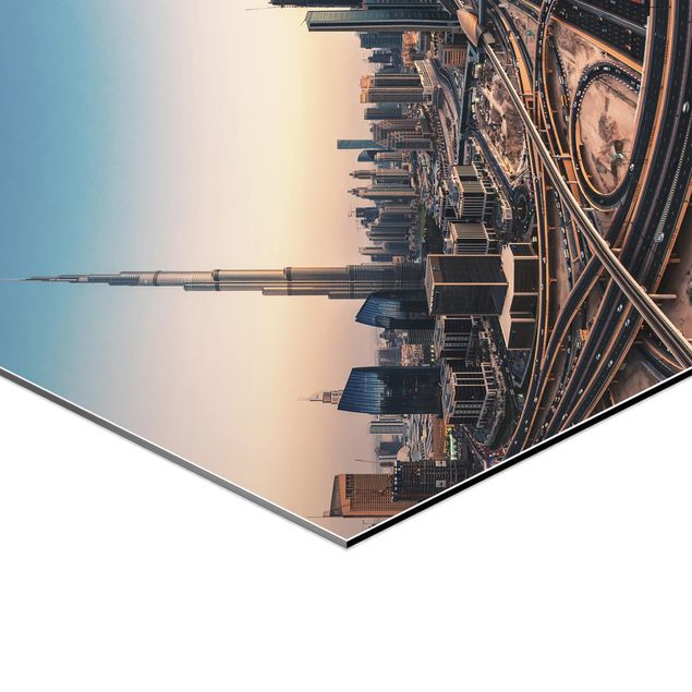 Hexagons Aluminium Dibond schilderijen Abendstimmung in Dubai