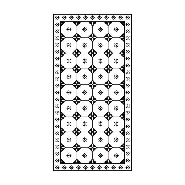 Vloerkleed zwart wit Geometrical Tiles Cottage Black And White With Border