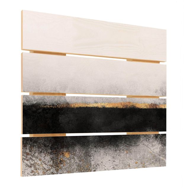 Houten schilderijen op plank Abstract Golden Horizon Black And White