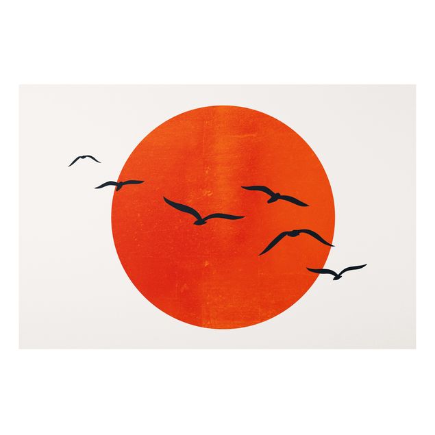 Forex schilderijen Flock Of Birds In Front Of Red Sun I