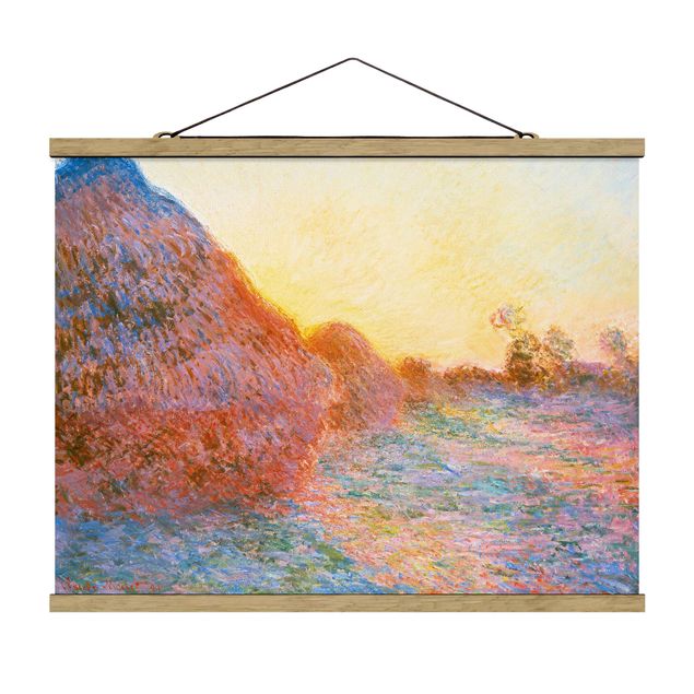 Stoffen schilderij met posterlijst Claude Monet - Haystack In Sunlight