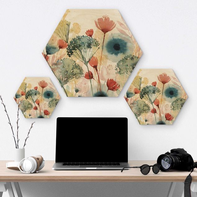 Hexagons houten schilderijen Wild Flowers In Summer I