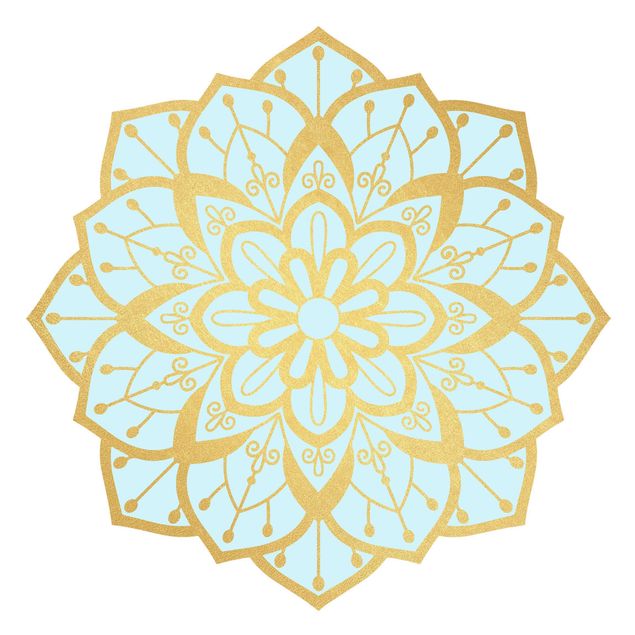 Muurstickers Mandala Flower Pattern Gold Light Blue