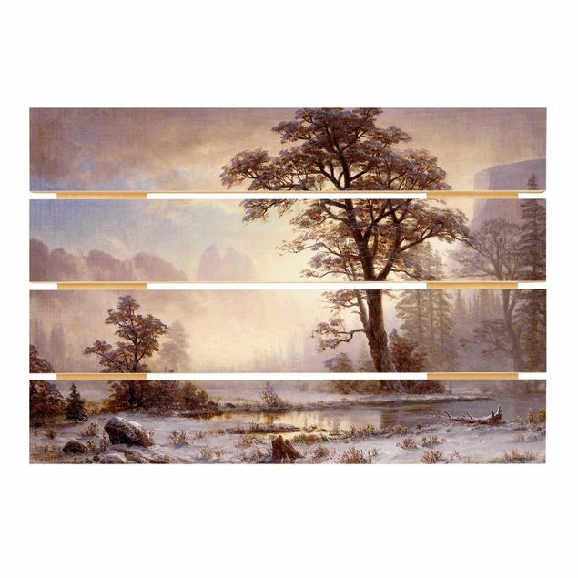 Houten schilderijen op plank Albert Bierstadt - Valley of the Yosemite, Snow Fall