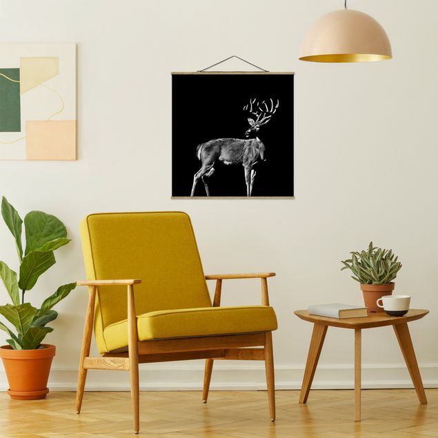 Stoffen schilderij met posterlijst Deer In The Dark