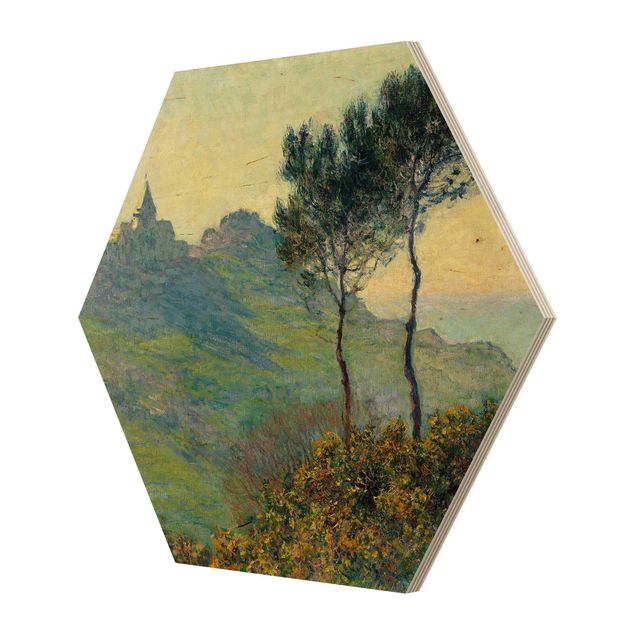 Hexagons houten schilderijen Claude Monet - The Church Of Varengeville At Evening Sun