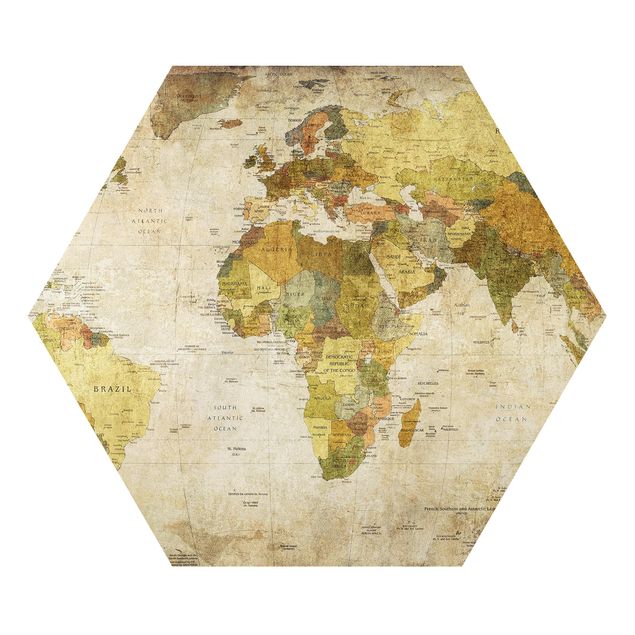 Hexagons Aluminium Dibond schilderijen World map