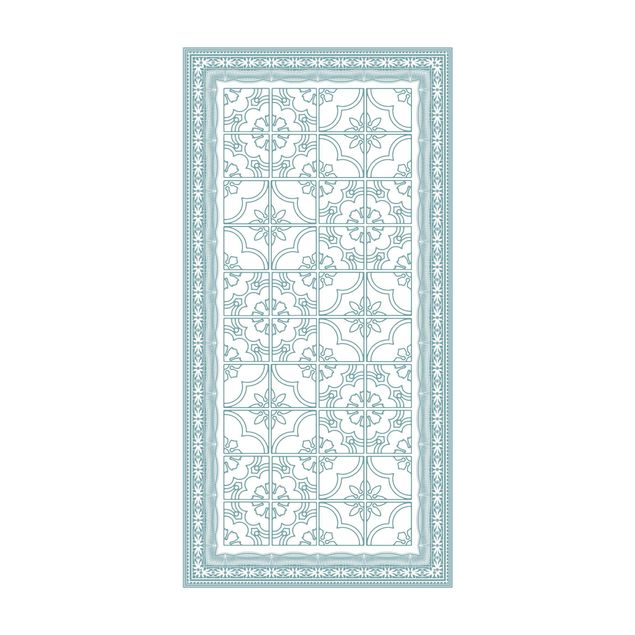 groen vloerkleed Floral Tile Pattern Mint Green Colour With Border