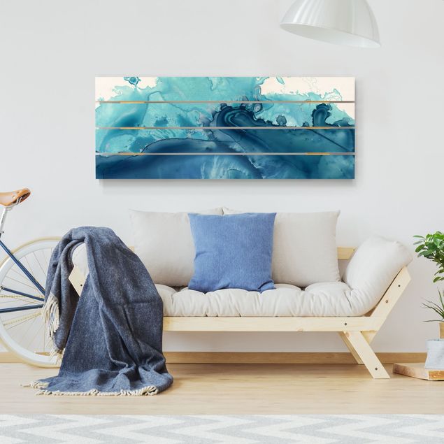 Houten schilderijen op plank Wave Watercolour Blue l
