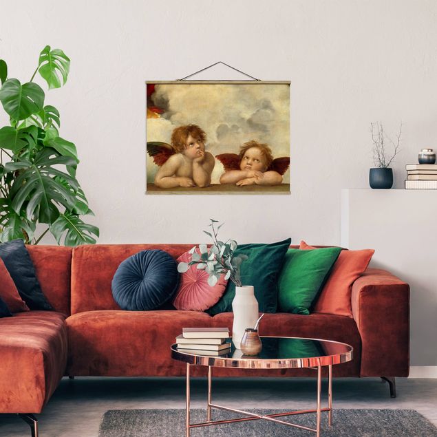 Stoffen schilderij met posterlijst Raffael - Two Angels. Detail from The Sistine Madonna