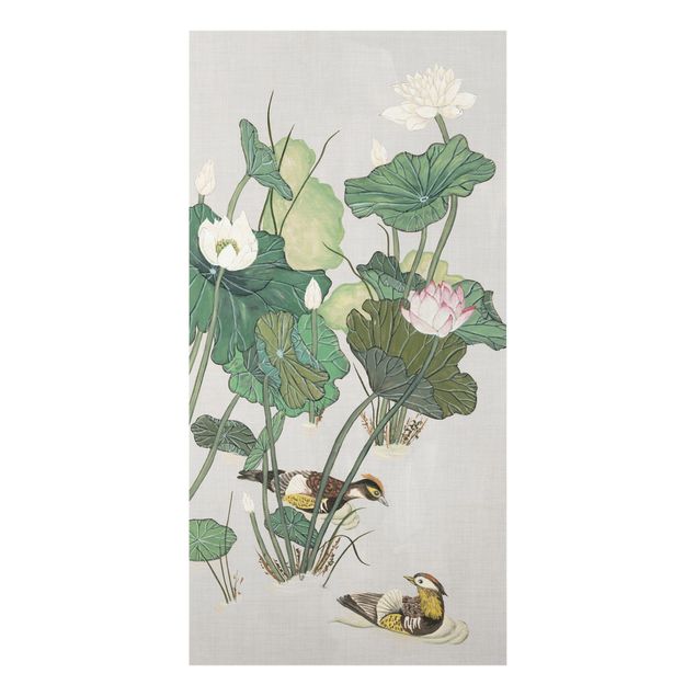 Aluminium Dibond schilderijen Vintage Illustration Of Lotus Flowers In The Pond