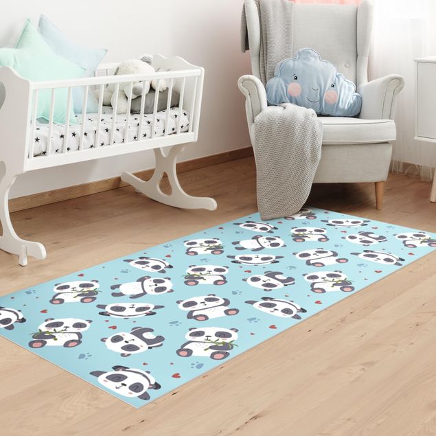 lopers Cute Panda With Paw Prints And Hearts Pastel Blue
