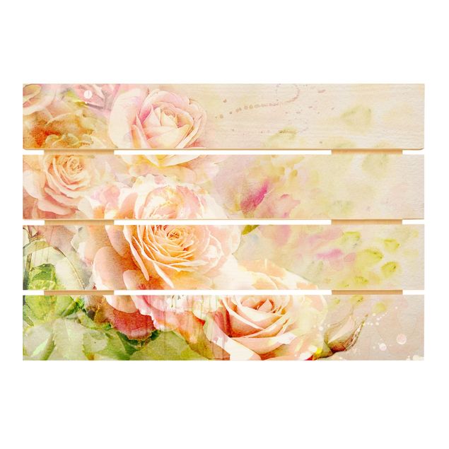 Houten schilderijen op plank Watercolour Rose Composition