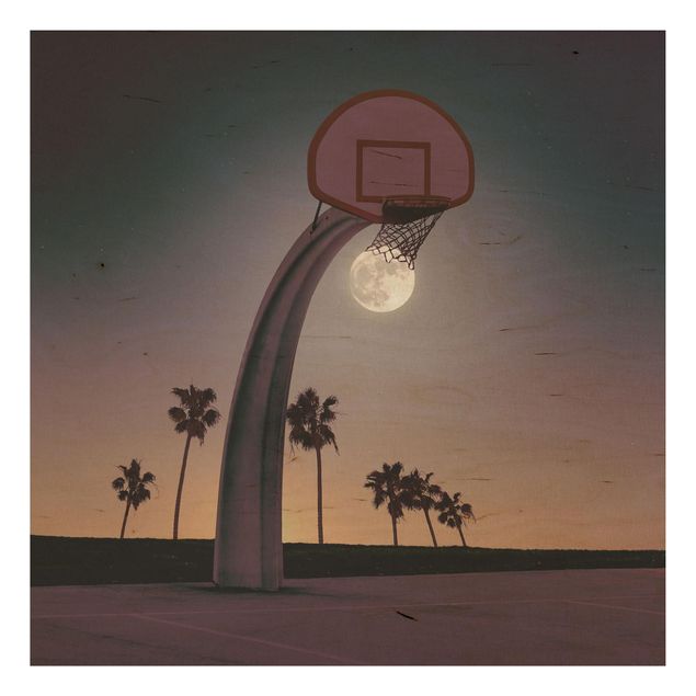 Houten schilderijen Basketball With Moon