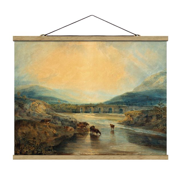 Stoffen schilderij met posterlijst William Turner - Abergavenny Bridge, Monmouthshire: Clearing Up After A Showery Day