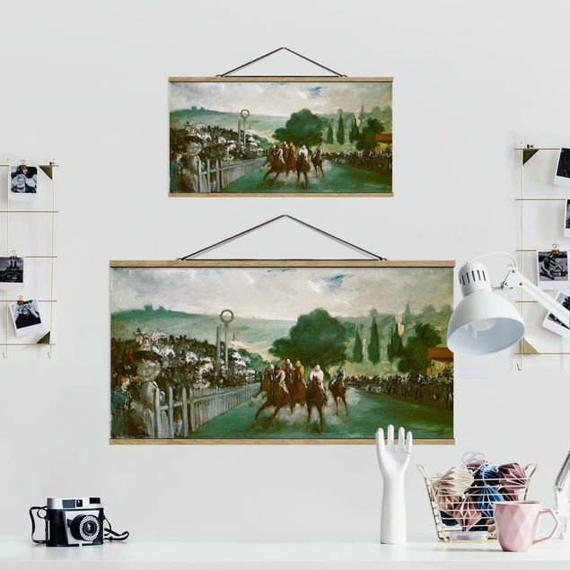 Stoffen schilderij met posterlijst Edouard Manet - Races At Longchamp