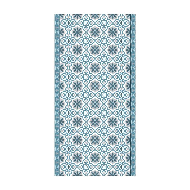 blauw tapijt Geometrical Tile Mix Cross Blue Grey