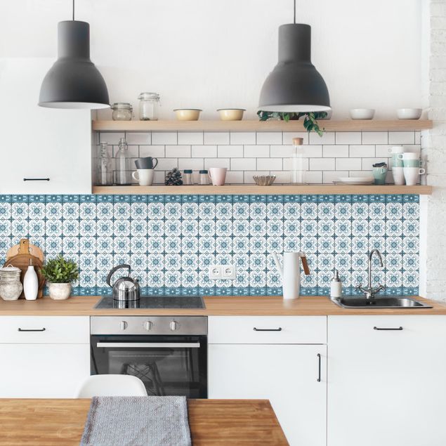 Achterwand voor keuken Geometrical Tile Mix Flower Blue Grey