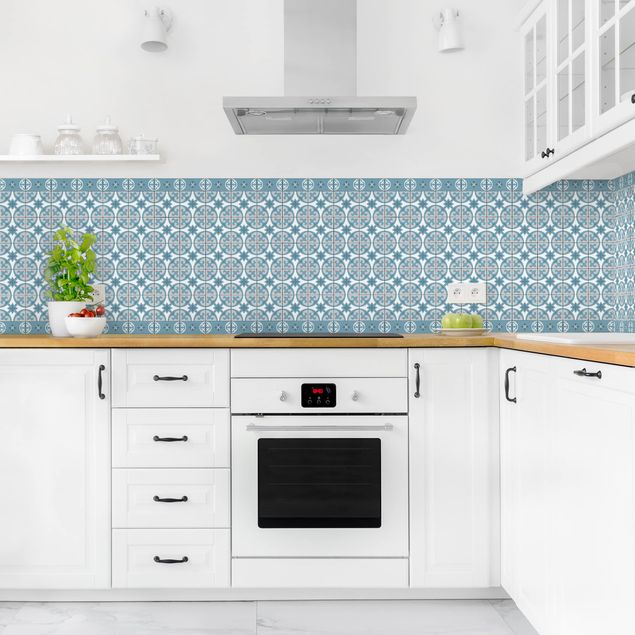 Achterwand voor keuken tegelmotief Geometrical Tile Mix Circles Blue Grey
