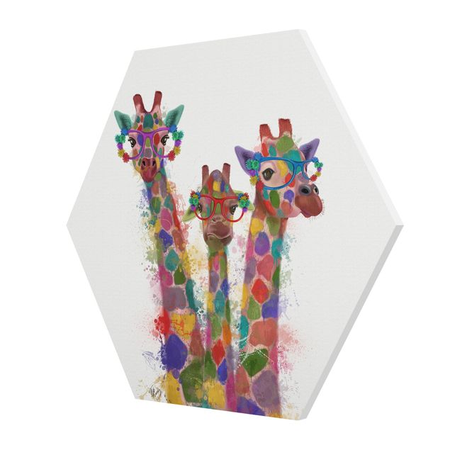 Hexagons Forex schilderijen Rainbow Splash Giraffe Trio