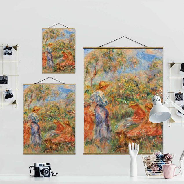 Stoffen schilderij met posterlijst Auguste Renoir - Three Women and Child in a Landscape