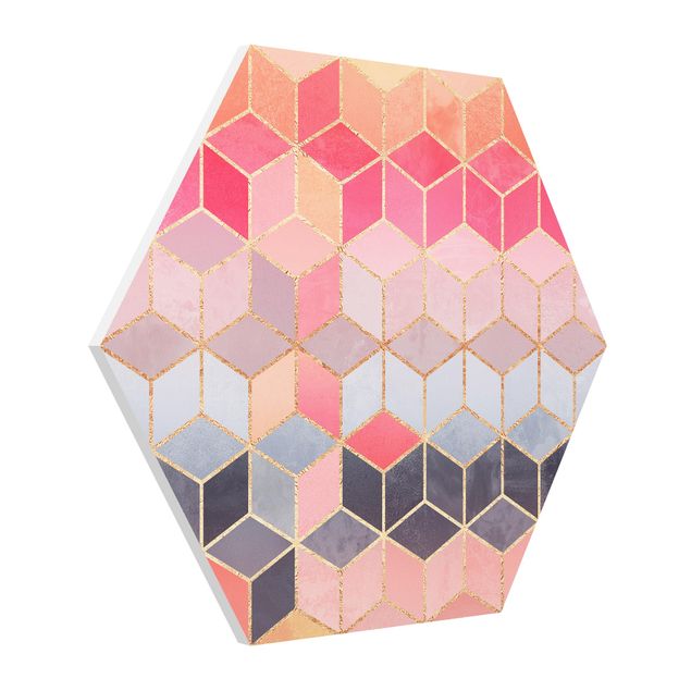 Hexagons Forex schilderijen Colourful Pastel Golden Geometrie