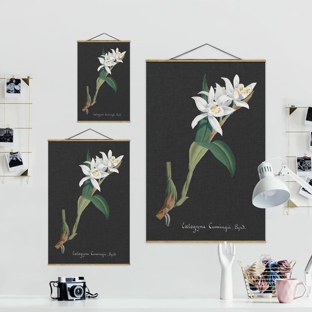Stoffen schilderij met posterlijst White Orchid On Linen II