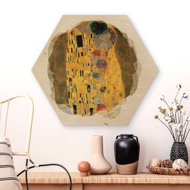 Hexagons houten schilderijen WaterColours - Gustav Klimt - The Kiss