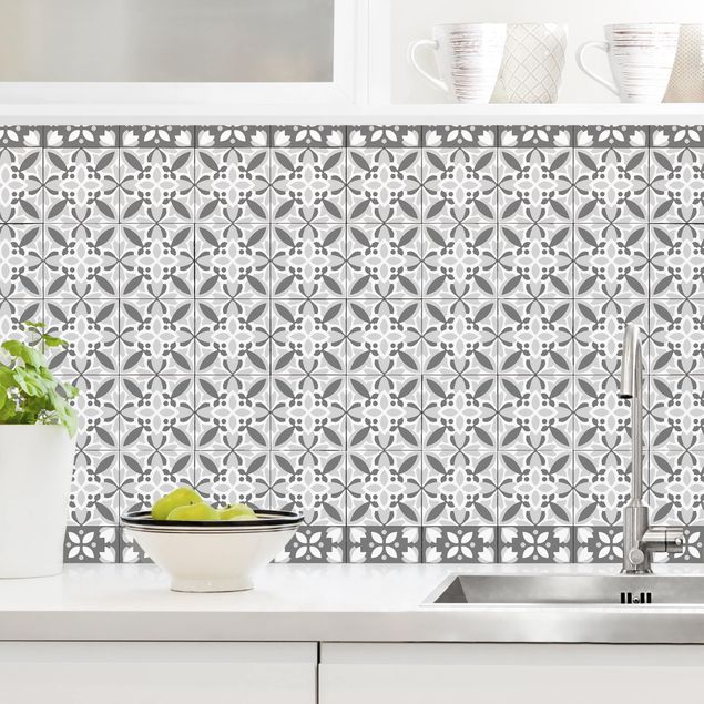 Achterwand voor keuken patroon Geometrical Tile Mix Blossom Grey
