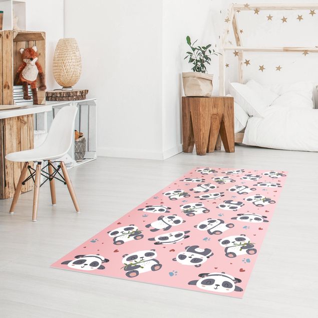 lopers Cute Panda With Paw Prints And Hearts Pastel Pink