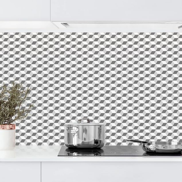 Achterwand voor keuken patroon Geometrical Tile Mix Cubes Grey