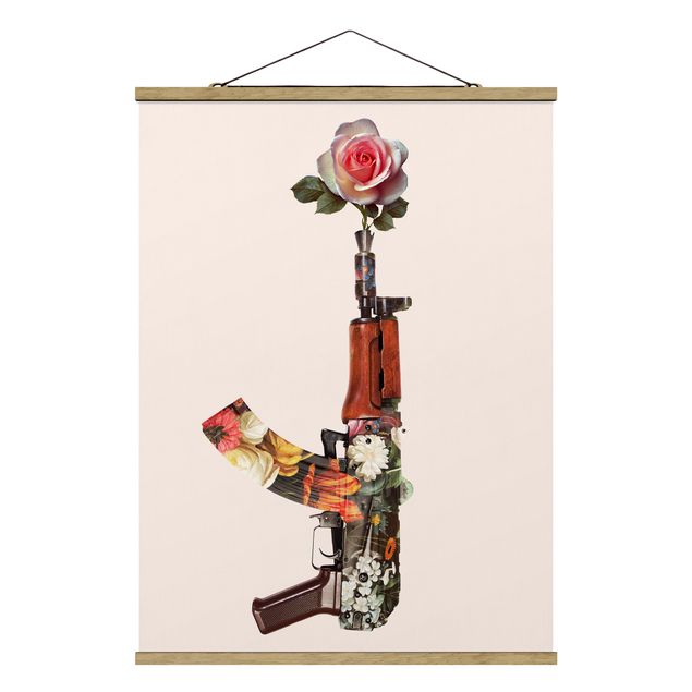 Stoffen schilderij met posterlijst Weapon With Rose