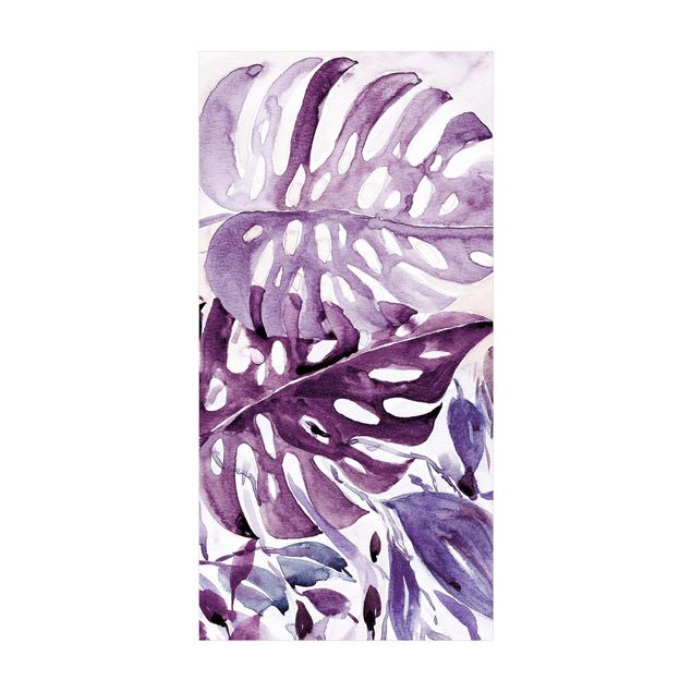 paars tapijt Watercolour Tropical Leaves With Monstera In Aubergine