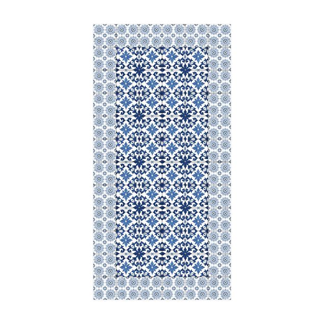 blauw vloerkleden Moroccan Tiles Floral Blueprint With Tile Frame