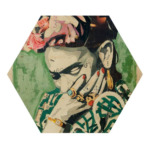 Hexagons houten schilderijen Frida Kahlo - Collage No.3