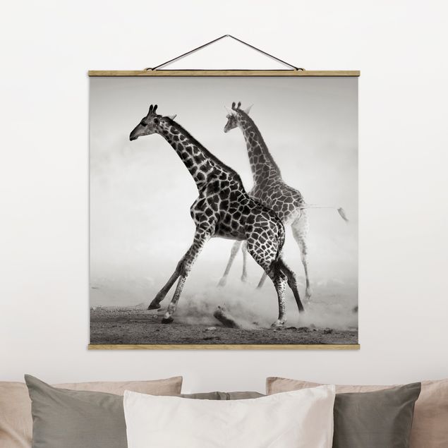 Stoffen schilderij met posterlijst Giraffe Hunt