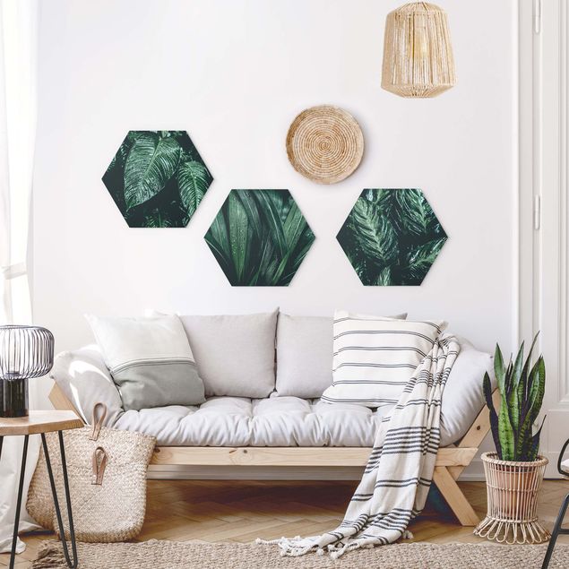 Hexagons Forex schilderijen - 3-delig Leaves In The Rain