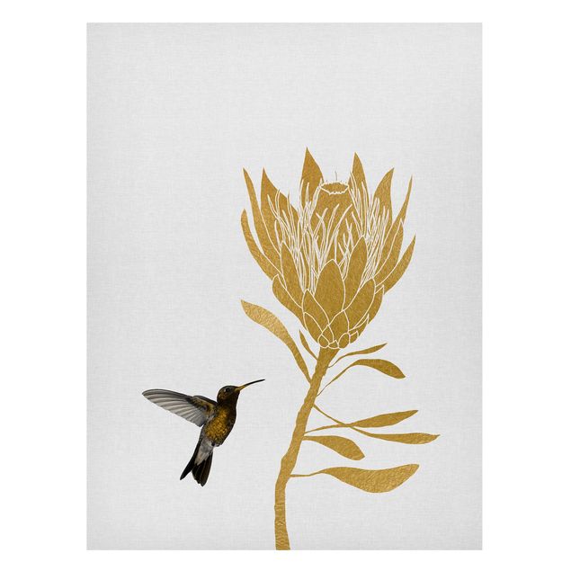 Magneetborden Hummingbird And Tropical Golden Blossom