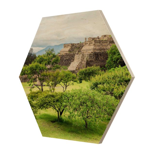 Hexagons houten schilderijen Pyramid Of Monte Alban